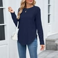 thumbnail image 5 of Fall Tops for Women 2025, Comdrip Tops for Women Long Sleeve Knit Crew Neck T Shirts Side Split Blosue Casual Loose Fit Fall Basic Tees Womens Long Sleeve Tops Navy M, 5 of 9