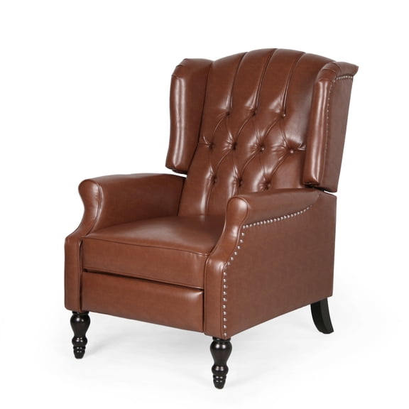 GDF Studio Elizabeth Contemporary Faux Leather Tufted Pushback Recliner, Cognac Brown and Dark Brown