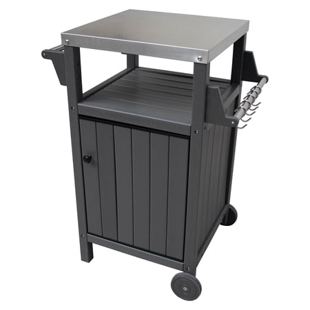 HDPE Barbecue/Grill Side Table Trolley  Outdoor Prep Dining Table Serving Cart with 304 Stainless Steel Top(Black/Brown/Gray) Grey