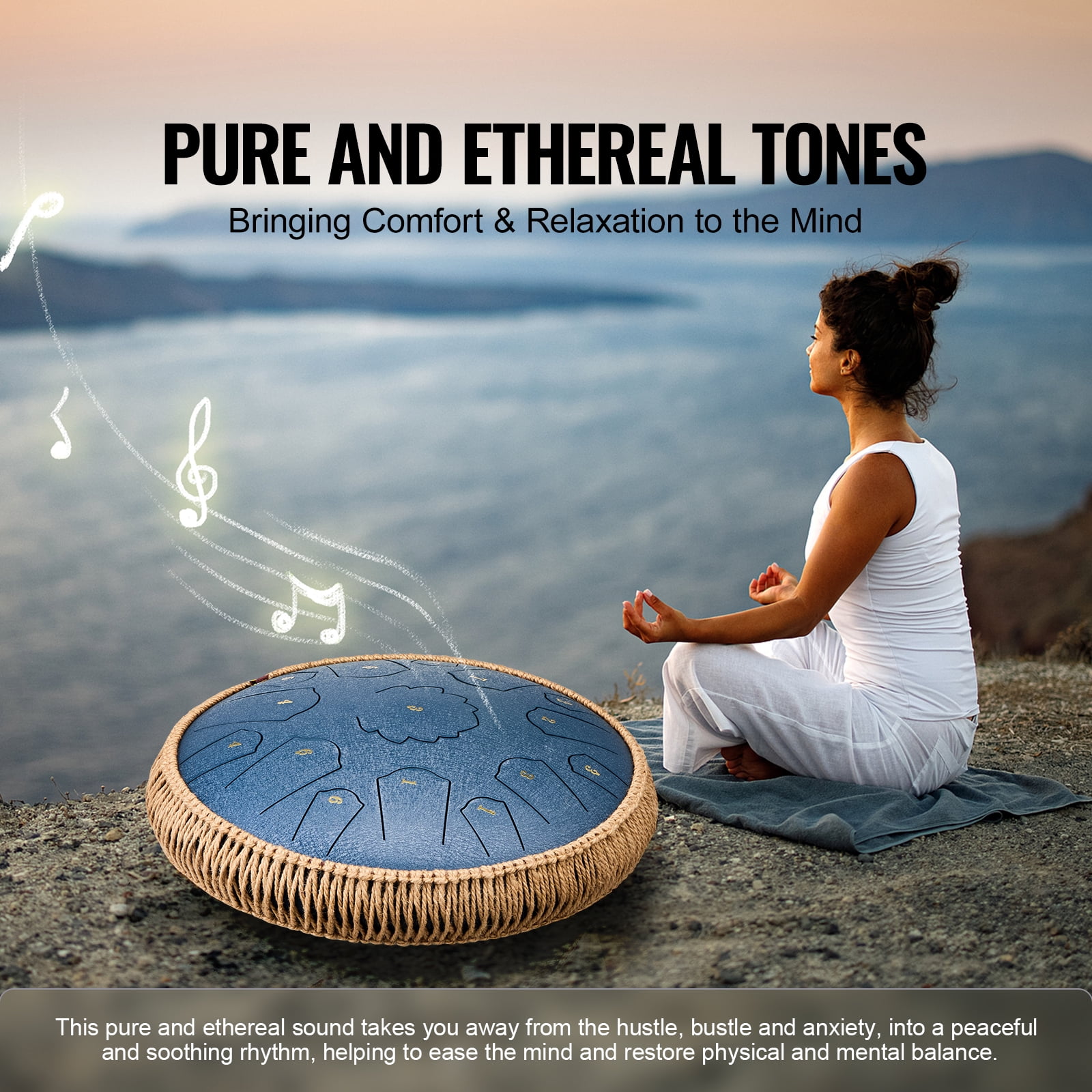 KFFKFF Steel Tongue Drum, 14-inch with 15 Notes, C Major Key, Percussion Instrument for Outdoor Use, Musical Learning, and Yoga, Includes Mallets and Carry Bag, Navy Blue