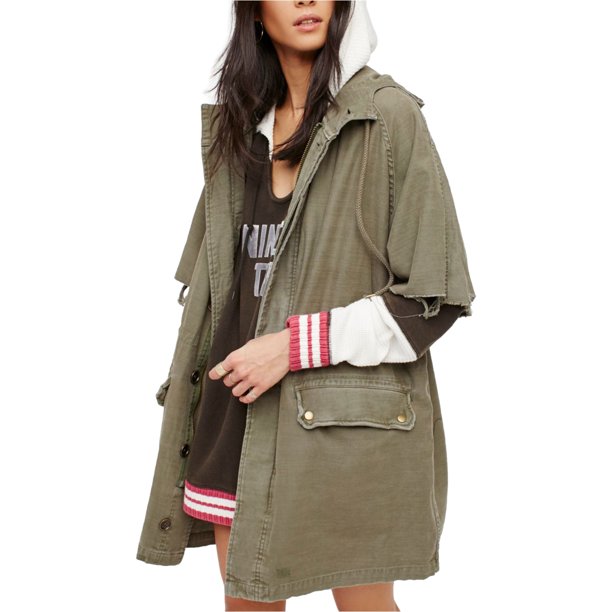 Free People - Chaqueta militar de algodón reelaborado para mujer, verde, pequeña Free People Chaqueta militar