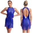 thumbnail image 1 of Alvivi Robe de Danse Latine pour Femmes Paillettes Sans Manches Franges Chacha Salsa Rumba Tango Valse Tenue de Danse de Salon Bleu TG, 1 of 6