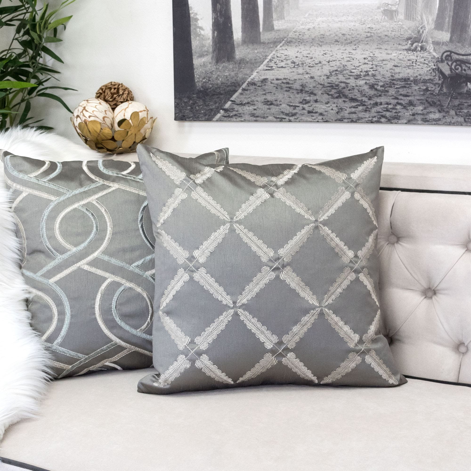 Rhiya Gray Geometric Polyester 20 in. x 20 in. Throw Pillow