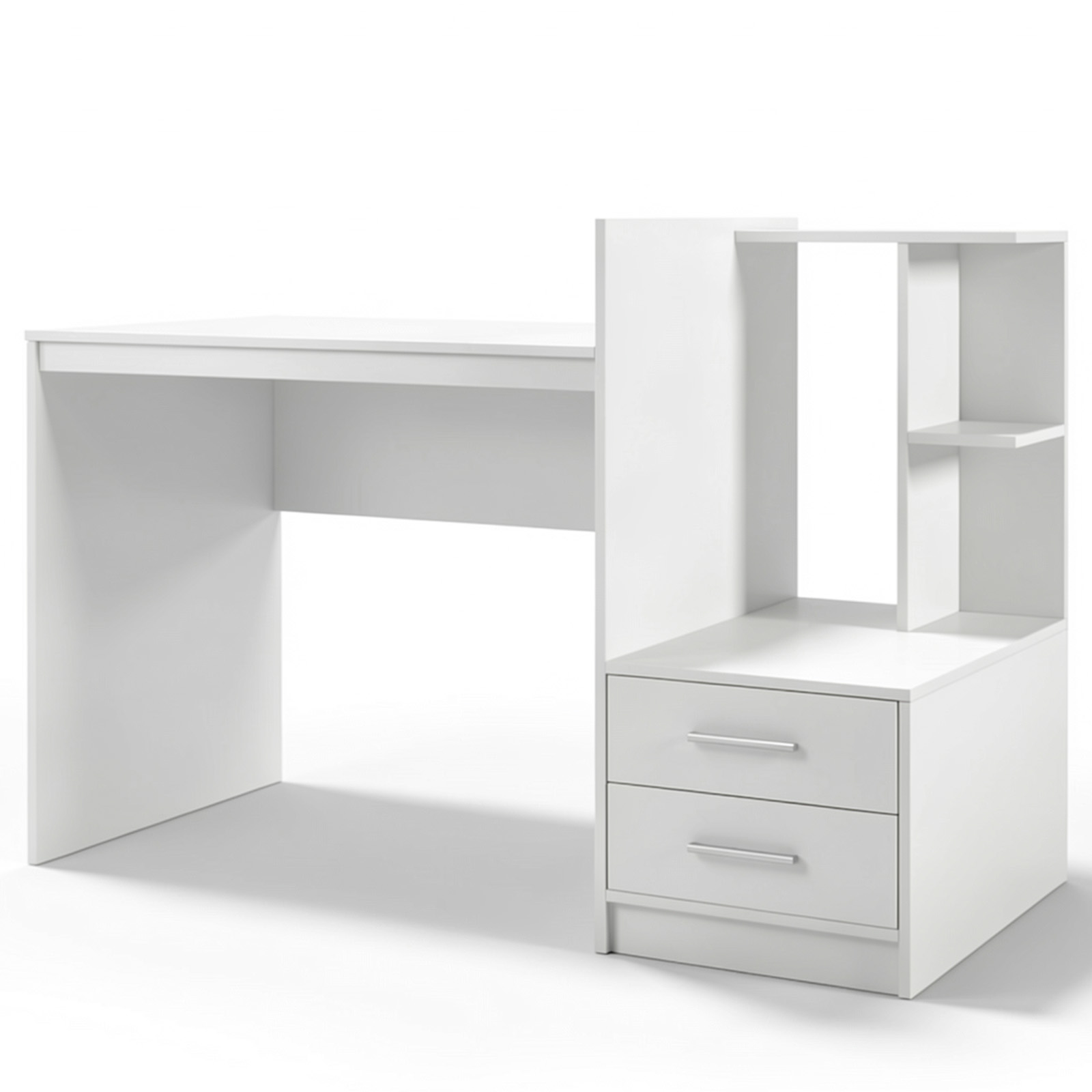 Furnibear Home Office Computer Desk with Bookshelf and 2 Drawers Anti Toppling Modern Writing Study Desk MDF 110 lbs Capacity White