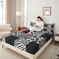 thumbnail image 4 of Homewish Leopard Zebra Print Twin Sheet Sets 3pcs for Boys Girls,Geometric Plaid Grid Twin Fitted Sheet Microfiber,Abstract Animal Stripes Breathable Flat Sheet,Breathable Home Decor, 4 of 7