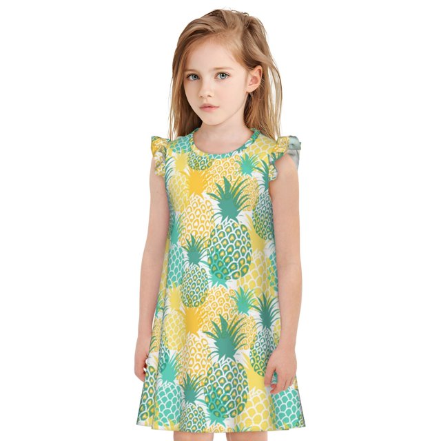 Balery Pineapples1 Camisón de princesa para niñas, pijama de algodón con mangas abullonadas, suave y bonito.-X-Large