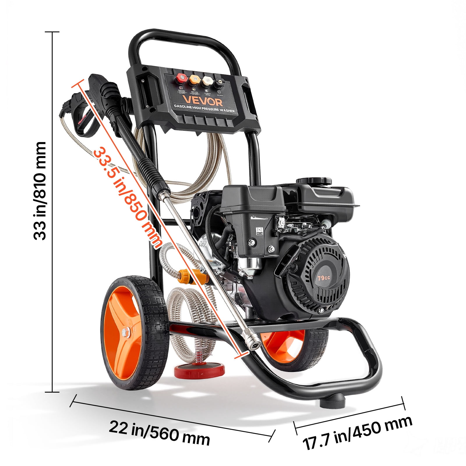 VEVOR Gas Pressure Washer 2900 PSI and 1.85 Max GPM, Upgrade Aluminum Pump with Spray Gun and Wand, 4 Nozzle Set, Gas Powered Pressure Washer for Cars, Fences, Driveways, Homes, Patios, Furniture