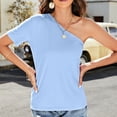 thumbnail image 5 of RQYYD One Shoulder Tops for Women's Summer Short Sleeve Tee Shirts Casual Solid Color Pullover Tee Blouse(Sky Blue,XL), 5 of 6