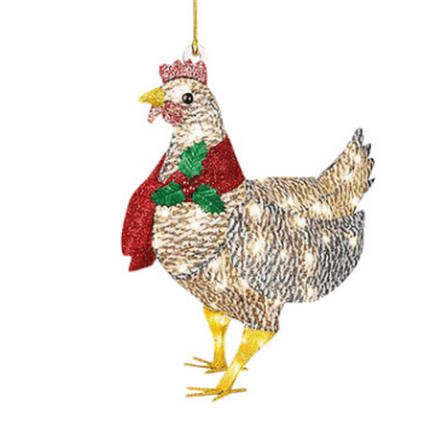 LightUp Chicken with Scarf Holiday Decoration LED Christmas Outdoor Decorations Metal Christmas