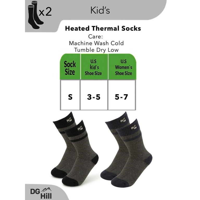 DG Hill (2 Pair) Kid's Thermal Winter Socks Thick Heat Trapping Insulated  Boot Sock