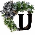 thumbnail image 1 of HAOAN Monogram Initial Letter Wreaths for Front Door with Striped Linen Bow & Grapevine Base Farmhouse Rustic Door Decor Spring Summer Green Wreath for Indoor Outdoor Home Xmas Decor, 1 of 6
