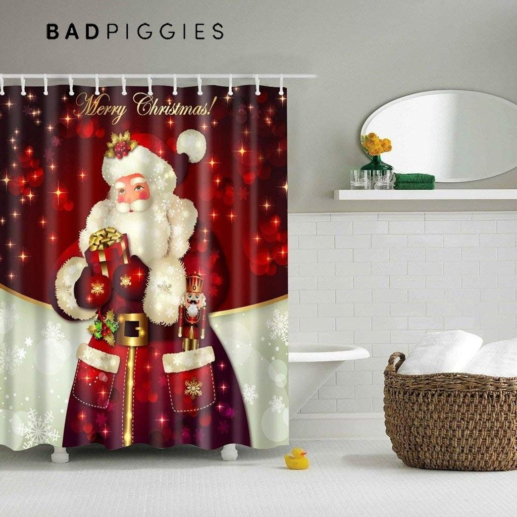 Badpiggies Christmas Shower Curtain Waterproof Polyester Bath Curtain