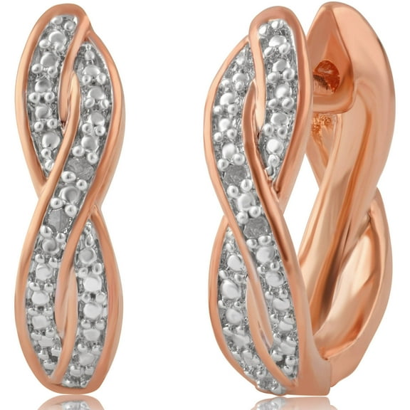 Arista Diamond Accent Infinity Women's Huggies Hoop Earrings in 14K Rose Gold Plated Brass