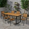 thumbnail image 4 of GDF Studio Calayan Outdoor Acacia Wood 7 Piece Dining Set, Teak and Black, 4 of 13