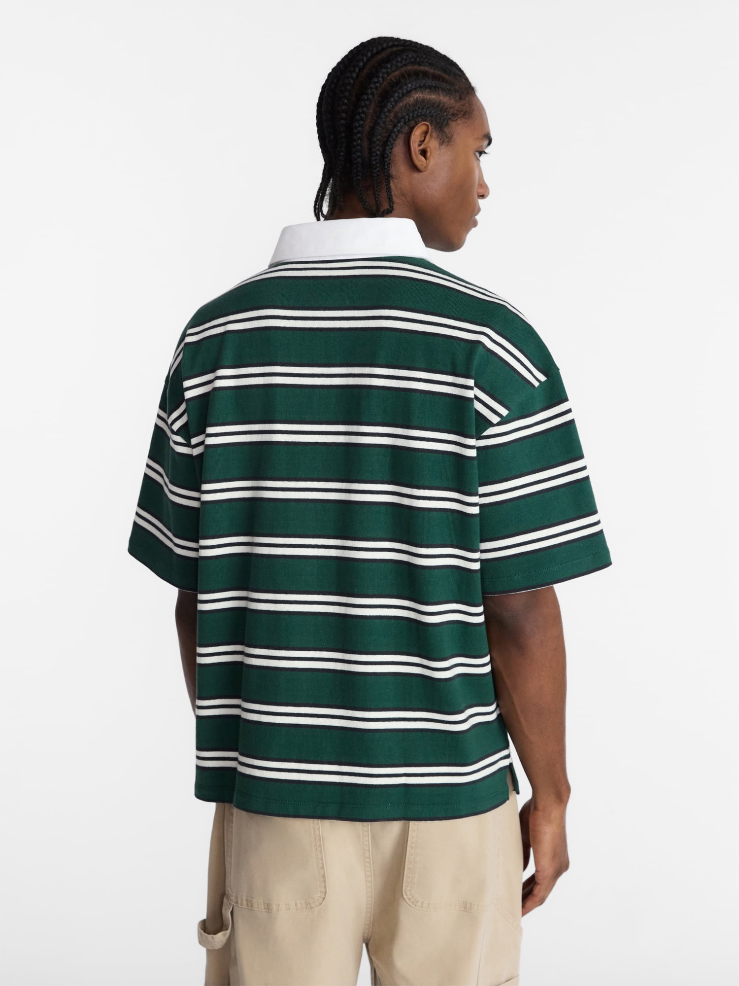 No Boundaries Striped Rugby Shirt with Short Sleeves, Men's XS-5XL