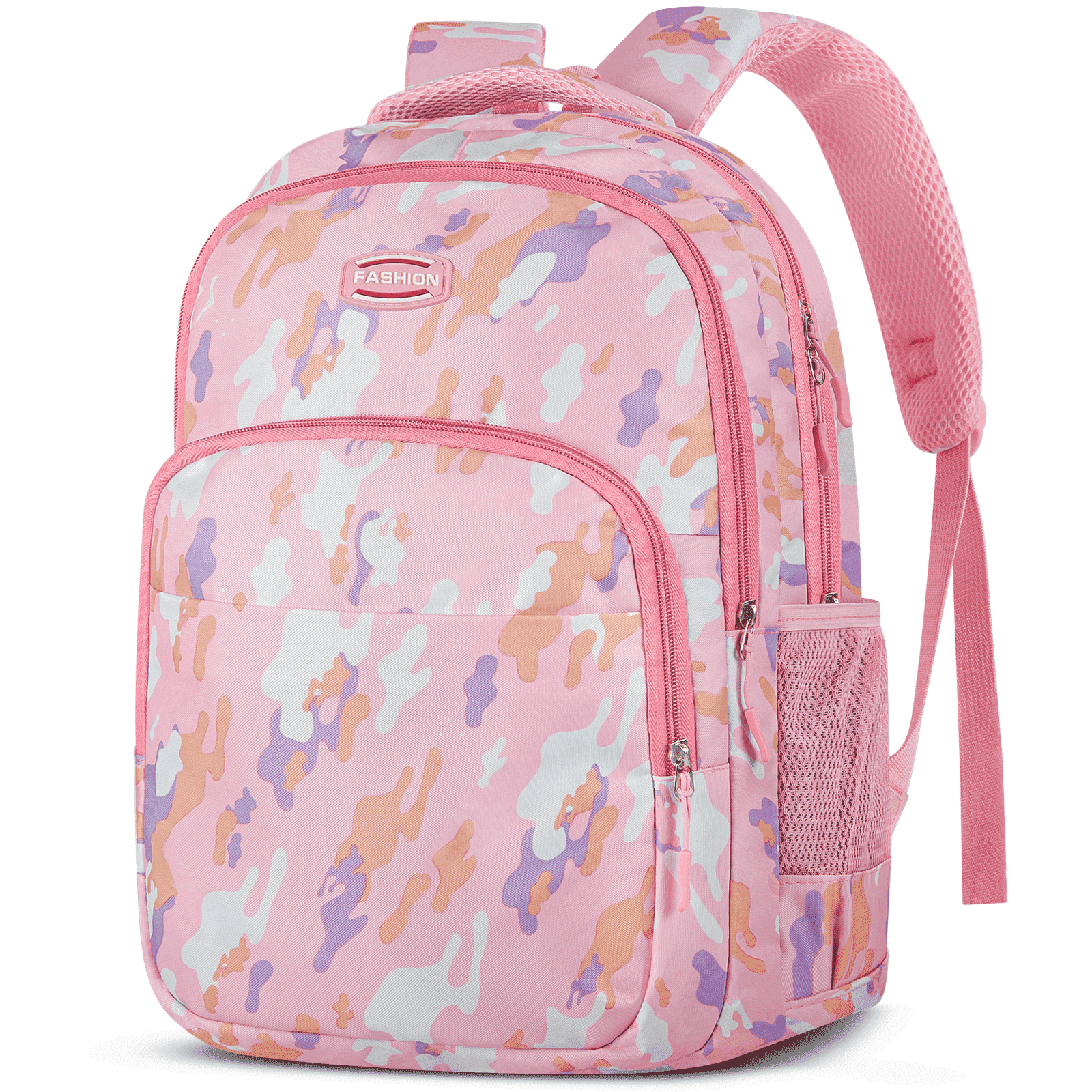Cshidworld 17" Backpack Travel Bag for Men Women, Book Bag with Front Zip Pocket, Waterproof Lightweight Primary Students Bookbags for Men Women Bag Bookbags, Adjustable Padded Mesh Straps, Pink