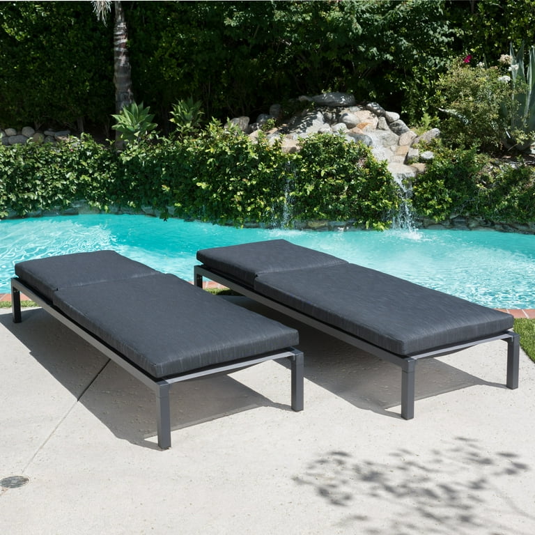Nigel Outdoor Mesh Chaise Lounge with Aluminum Frame and Cushion Set of 2 Dark Grey Black Gray