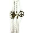 thumbnail image 2 of Vintage Bronze Peace Sign Hamsa Hand Puzzle Arrow White Braided Leather Rope Bracelet, 2 of 4