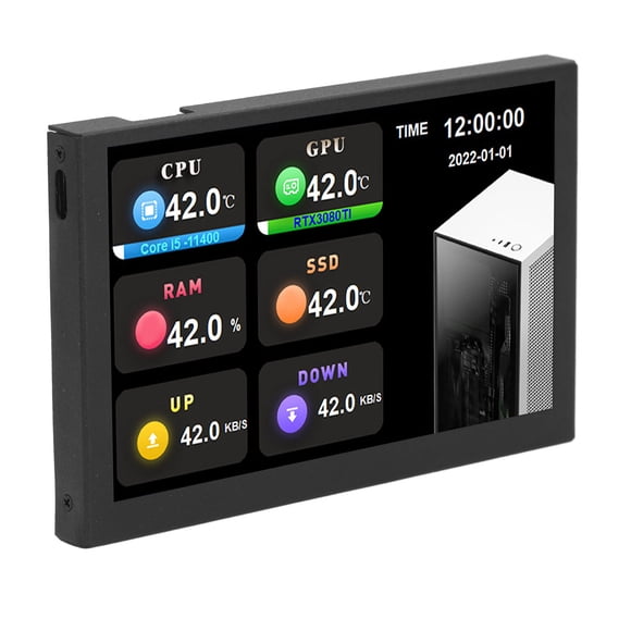 5 Inch IPS USB Mini Screen, HD 800x480 Resolution Type C Sub Monitor with Customizable Settings, for PC Data Display