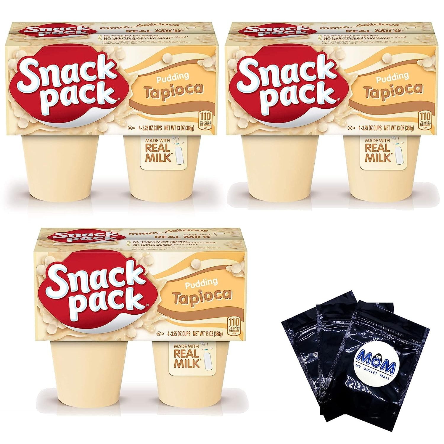 Snack Pack Tapioca Pudding Cups 13 oz (3 Pack) Snack Bundle plus 3 My Outlet Mall Resealable