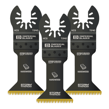 

Imperial Blades IBOAT240-3 ONE FIT 1-3/4 Titanium Enhanced Smooth Cut Wood Oscillating Saw Blade Multi-Tool Accessory 3PK