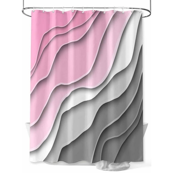 Abstract Beach Shower Curtain, Aesthetic Grey to Pink Gradient Waterproof Shower Curtain Set with 12 Hooks Lightweight Washable Fabric Shower Curtains for Bathroom 60x72 Inches