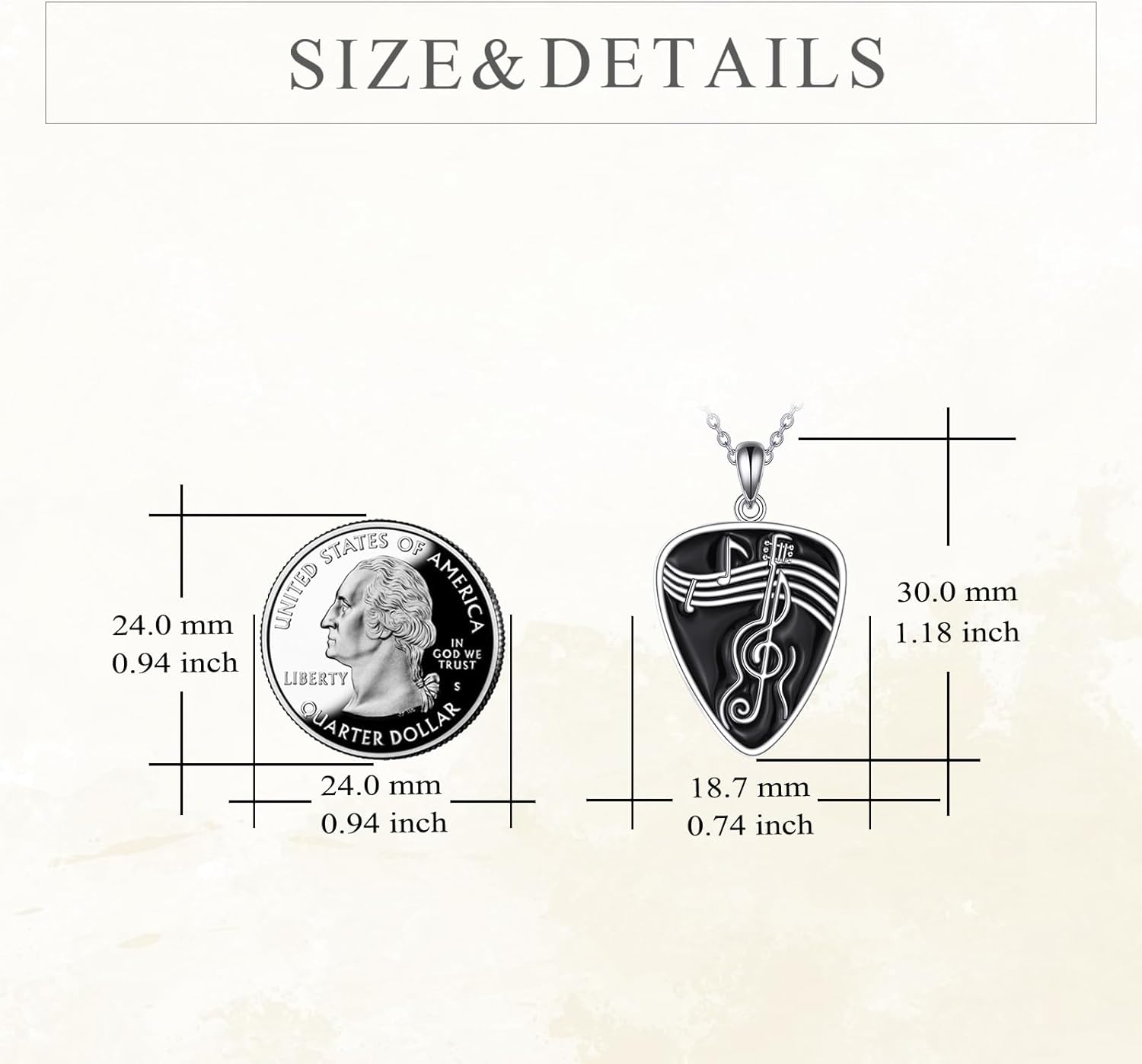 YAFEINI Guitar Pick Necklace 925 Sterling Silver Guitar Pick Holder Pendant Necklace Guitar with Music Note Pendant Jewelry for Women Men Music Lover