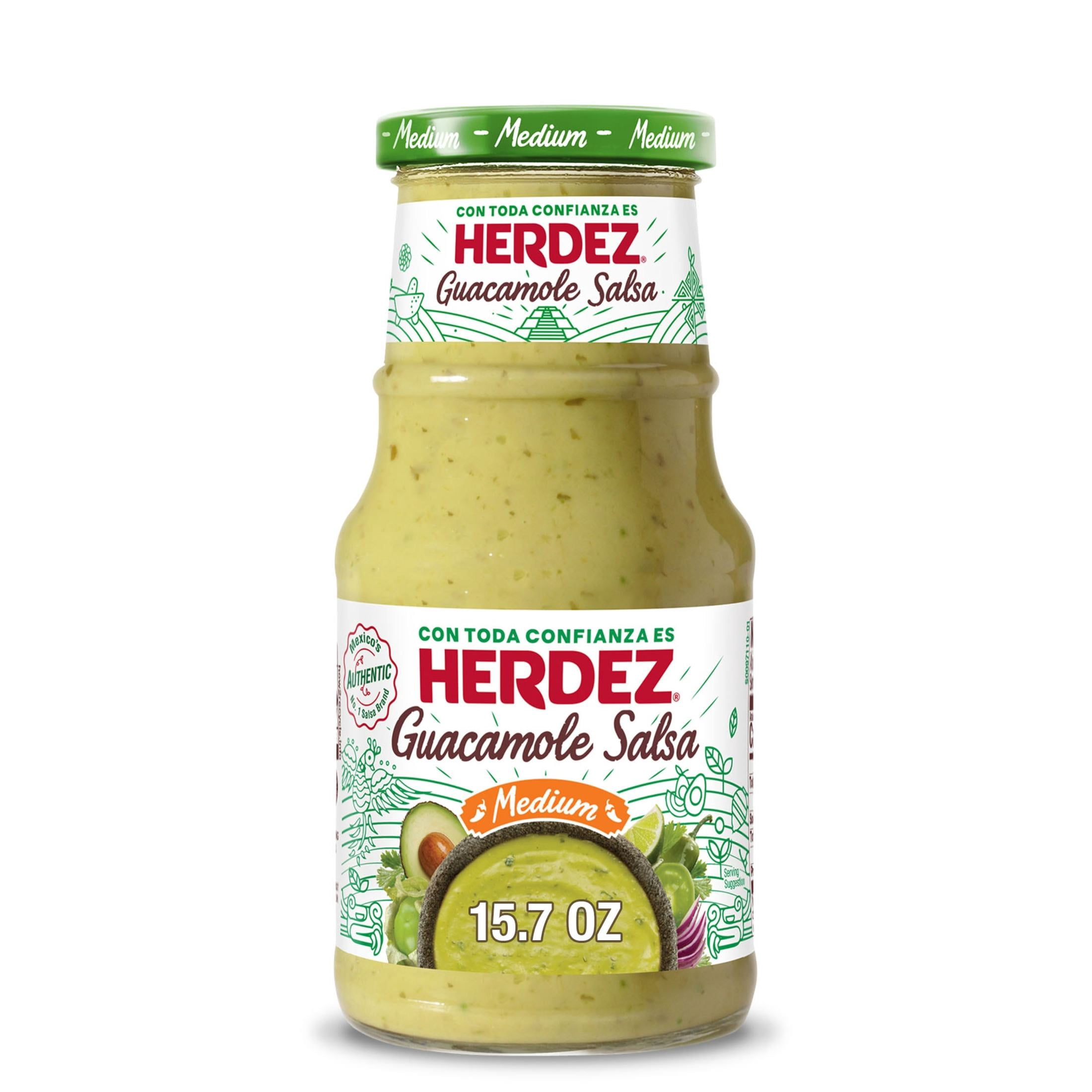 (12 pack) HERDEZ Guacamole Salsa Medium, Tortilla Chip Dip, Shelf Stable, 15.7 oz Glass Jar