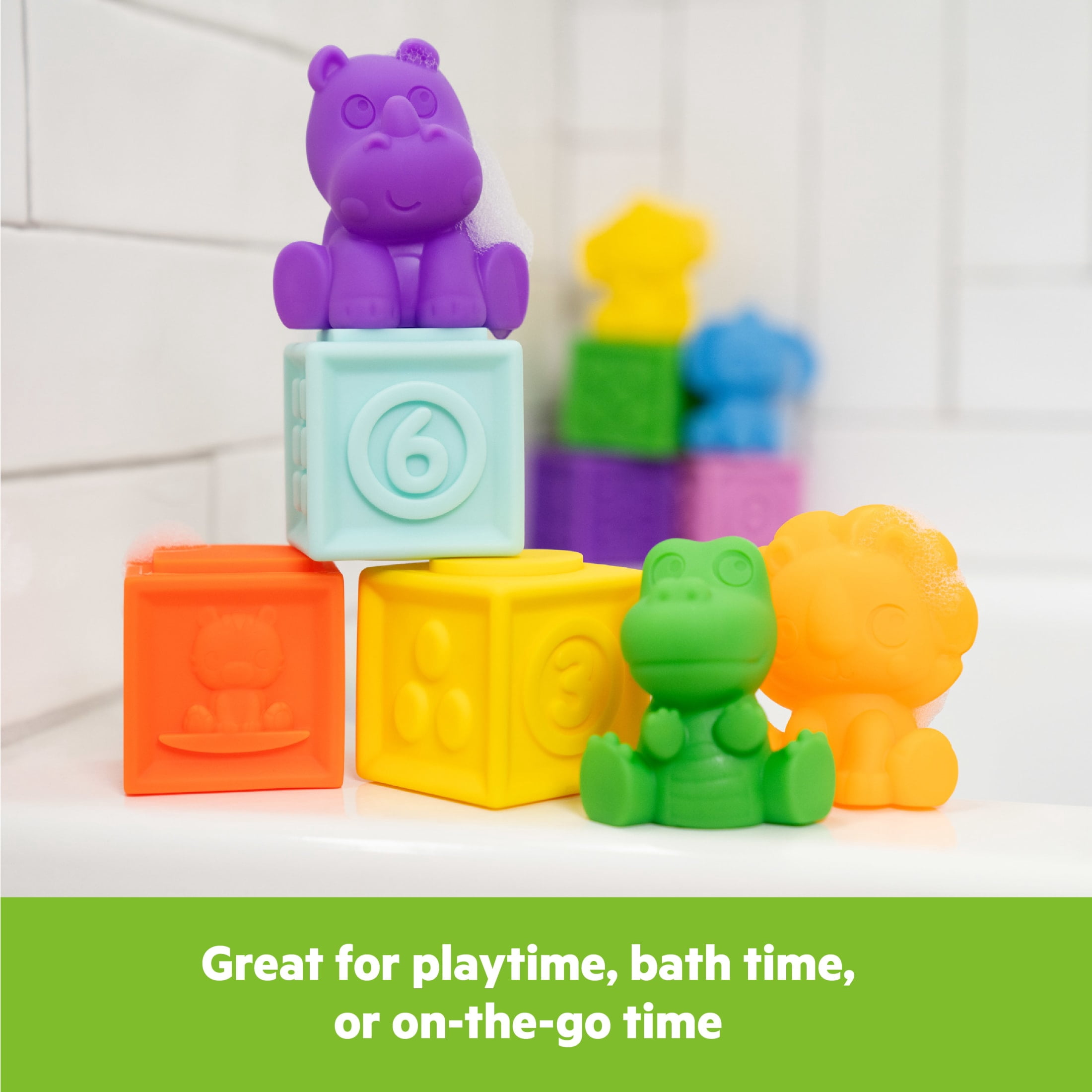 Bright Starts Cubes & Cuties Gift Set, Multi-Colored Bath Toys, Infant, 18pcs