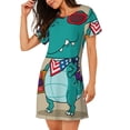thumbnail image 2 of Sikiie Cool Dino Playing Skateboard Print Women's Short-sleeved Nightdress, Round Neck Pullover Nightdress Pajamas Summer Home Wear, 2 of 6