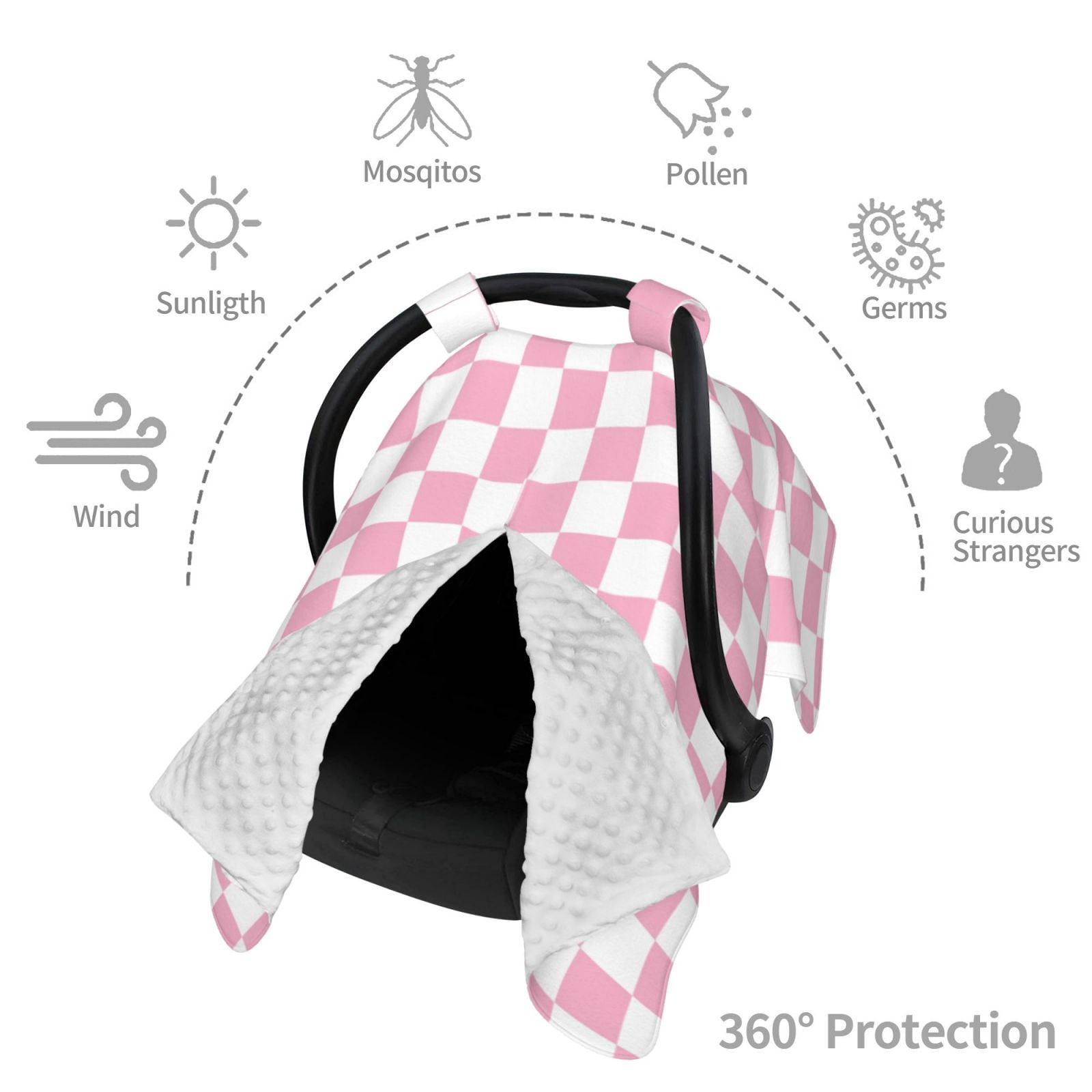 Car Seat Cover Baby - pink pastel checkered Breathable Infant Car Seat Cover for Baby Carseat, Lightweight Comfort Baby Essentials Must Haves Newborn Stuff for Girl Boy