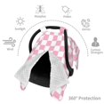 thumbnail image 3 of Car Seat Cover Baby - pink pastel checkered Carseat Covers Baby for Girl Boy, Lightweight Newborn Car Seat Canopy Breathable Soft Infant Car Seat Cover, 3 of 7