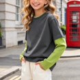thumbnail image 6 of Xdegoge Boys Girls Crewneck Sweatshirts Long Sleeve Layered Look Color Block Pullover Tops Casual Fall Comfy Athletic Activewear 3-15 Years Khaki 9-10 Years, 6 of 6