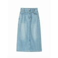 thumbnail image 2 of Vintage American High Waist A-Line Denim Skirt, Tencel Lyocell, Ultra Soft Mid-Length Skirt with Back Slit for Women, 2 of 7