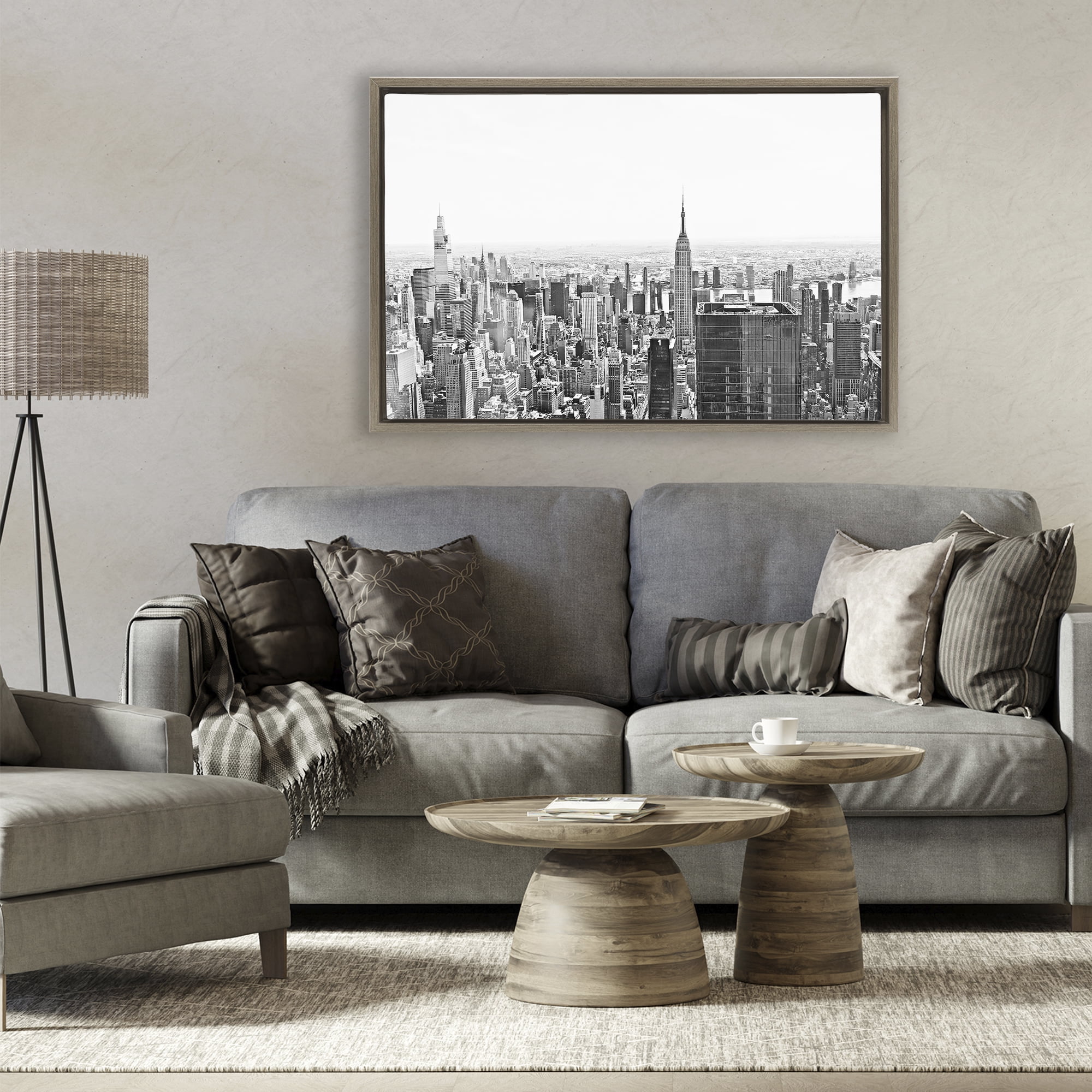 Stupell Industries New York City Scape View Brown Framed Floater Canvas Wall Art, design by Kali Wilson