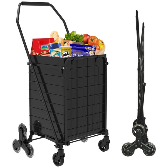 Hand Trucks Shopping Cart to Go Upstairs,Shopping Cart on Wheels, Foldable Utility Shopping Carts with 360° Rolling Swivel Wheels for Groceries Laundry,Platform Dollies