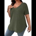 thumbnail image 2 of Blusas Casuales de Talla Grande para Mujer, Cuello en V, Color Liso, Ligeras y de Corta. Verde XL, 2 of 9