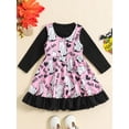 thumbnail image 4 of Suealasg 2Pcs Toddler Baby Girl Halloween Clothes Set 6M 1T 2T 3T 4T Long Sleeve Romper Shirt and Ghost Print Suspender Skirt Little Girl Halloween Outfits, 4 of 7