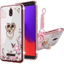 nancheng for BLU View 2 / B130DL Phone Case Girls Women Luxury Cute Glitter Soft TPU Cover with Kickstand Lanyard Shockproof Protective Case - Rose Butterfly