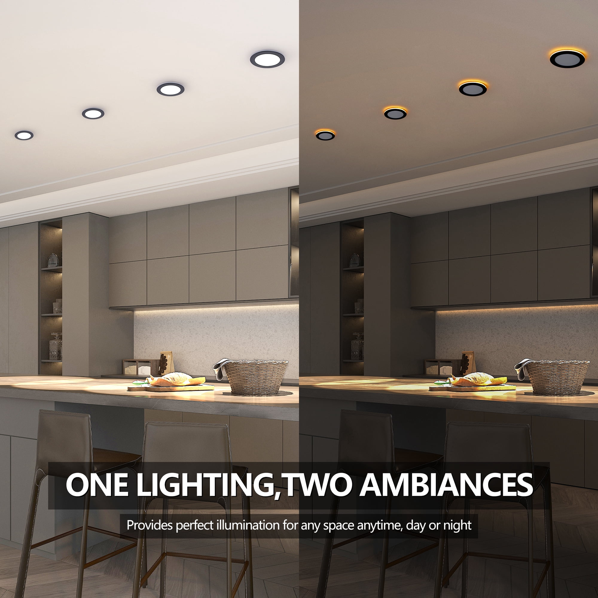 Miniyam 6 Pack 6" Black LED Recessed Light with Night Light, Dimmable, 2000K-5000K 6CCT, 1200LM 12W, Canless for Bedroom/Living Room/Kitchen