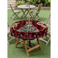 thumbnail image 3 of Outdoor Tablecloth with Umbrella Hole and Zipper, Christmas Deer Round Table Cloth 60 Inch Waterproof Tablecloth, Winter Xmas Snowflakes Bow Tree Red Black Picnic Table Cover for Patio Camping, 3 of 7