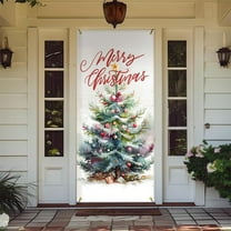 Christmas Door Curtain Hanging - Reusable Christmas Tree Print Door Cover, Washable Door Banner Party Backdrops Winter Entrance Door Entryway Decoration