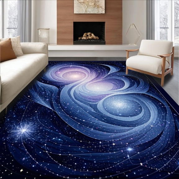 ODIKA 4' x 6' Machine Washable Non-Slip Area Rug, Cosmic Spiral High Traffic Rug, Purple, 167925
