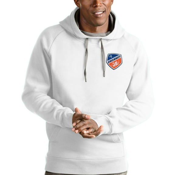 Men's Antigua White FC Cincinnati Logo Victory Pullover Hoodie