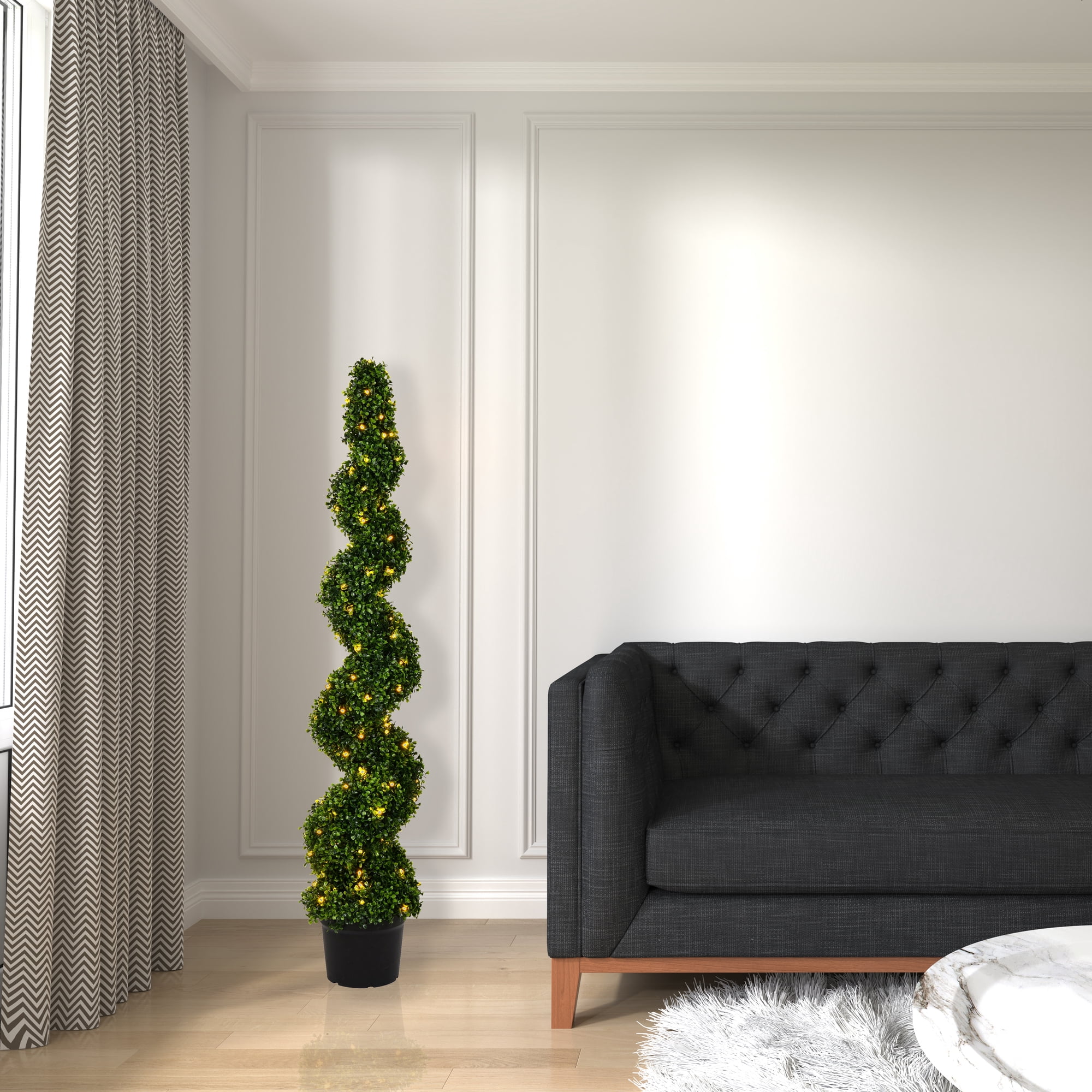 Vickerman 5' Artificial Potted Green Boxwood Spiral Tree.