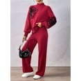 thumbnail image 5 of Women'S 2 Piece Outfits Sweater Lounge Sets Long Sleeve Knit Pullover and Wide Leg Pants Tracksuit Matching Set Red S, 5 of 9
