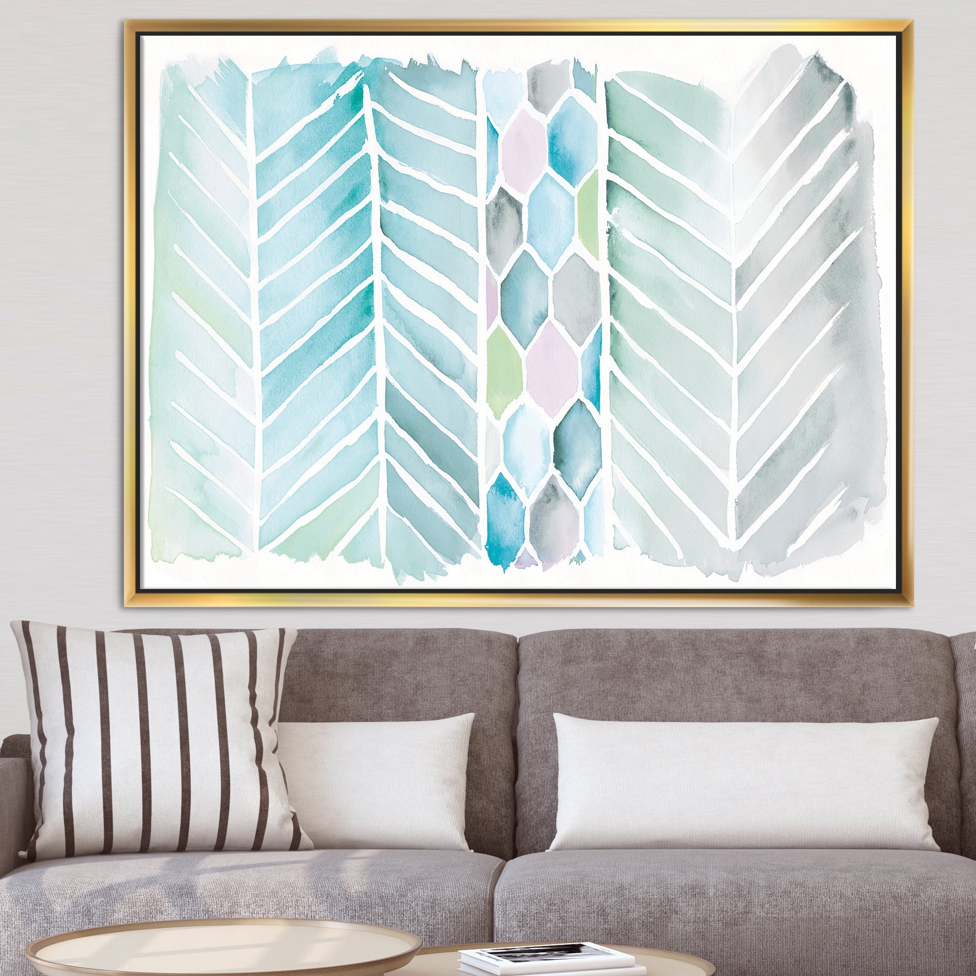 Designart ' Watercolor Geometric Swatch Element IV ' MidCentury Modern Framed Canvas