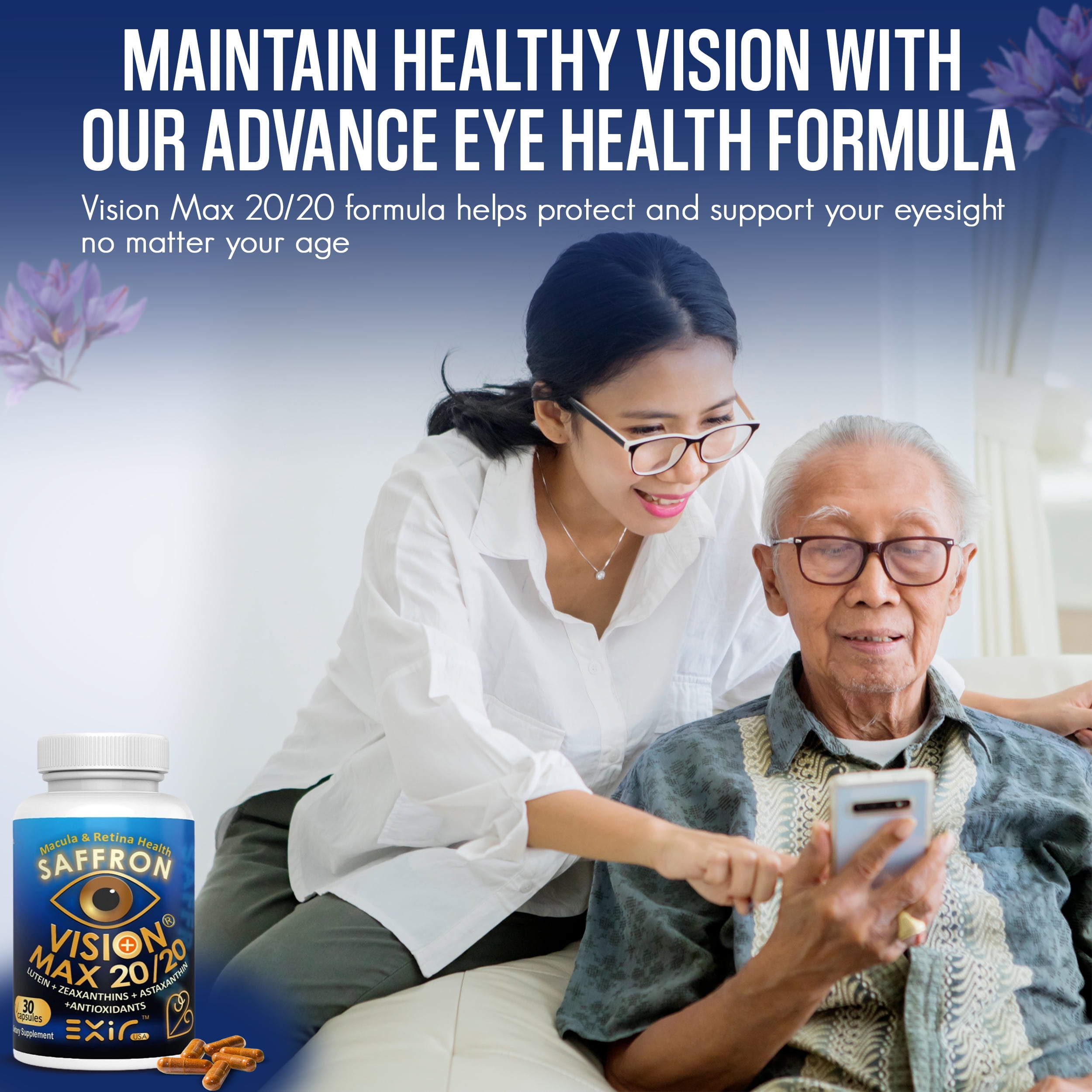 Vision Max 20/20 Eye Health Supplement – Lutein, Zeaxanthin, Saffron & Astaxanthin for Vision Support, Blue Light Protection & Macular Health 30 Capsules – Made in USA