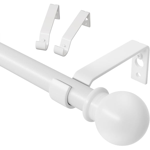 White Curtain Rods 24 to 48 inches, Adjustable Curtain Rods Set with Brackets, 5/8" Diameter Curtain Rod for Bedroom, Living Room, Kitchen