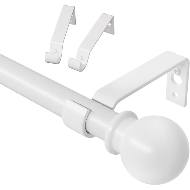 White Curtain Rods 24 to 48 inches, Adjustable Curtain Rods Set with Brackets, 5/8" Diameter Curtain Rod for Bedroom, Living Room, Kitchen